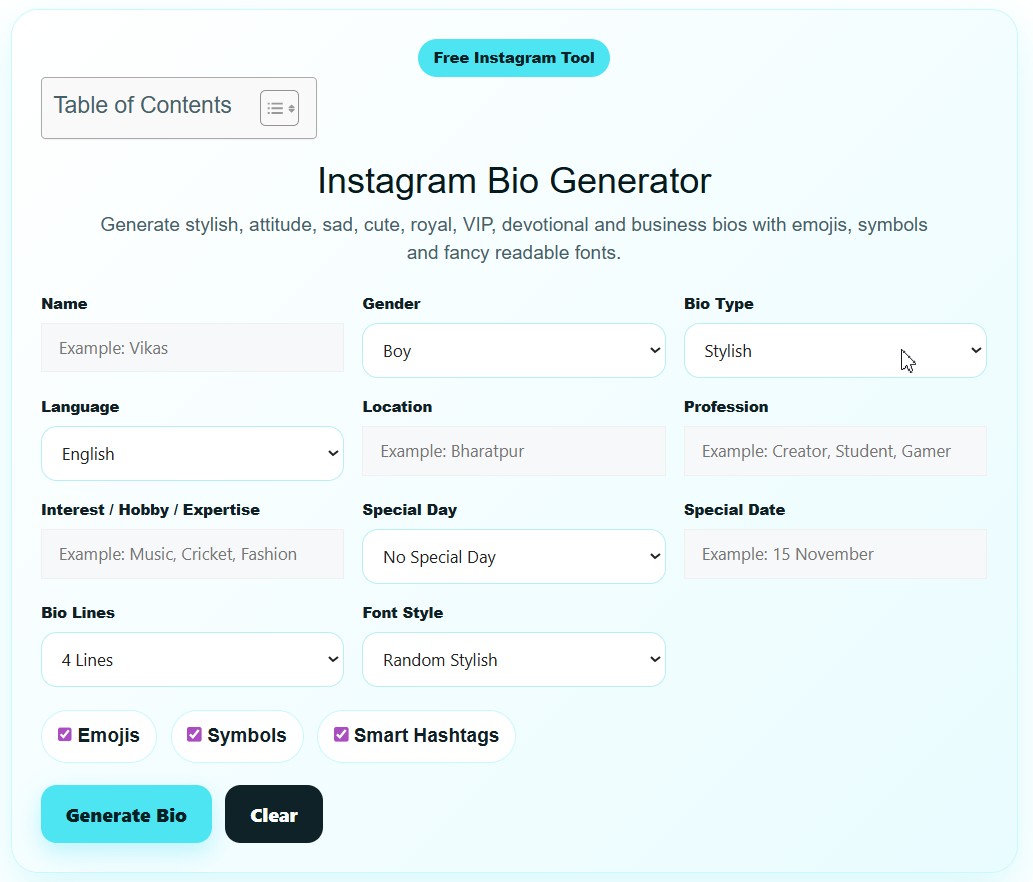 instagram bio generator